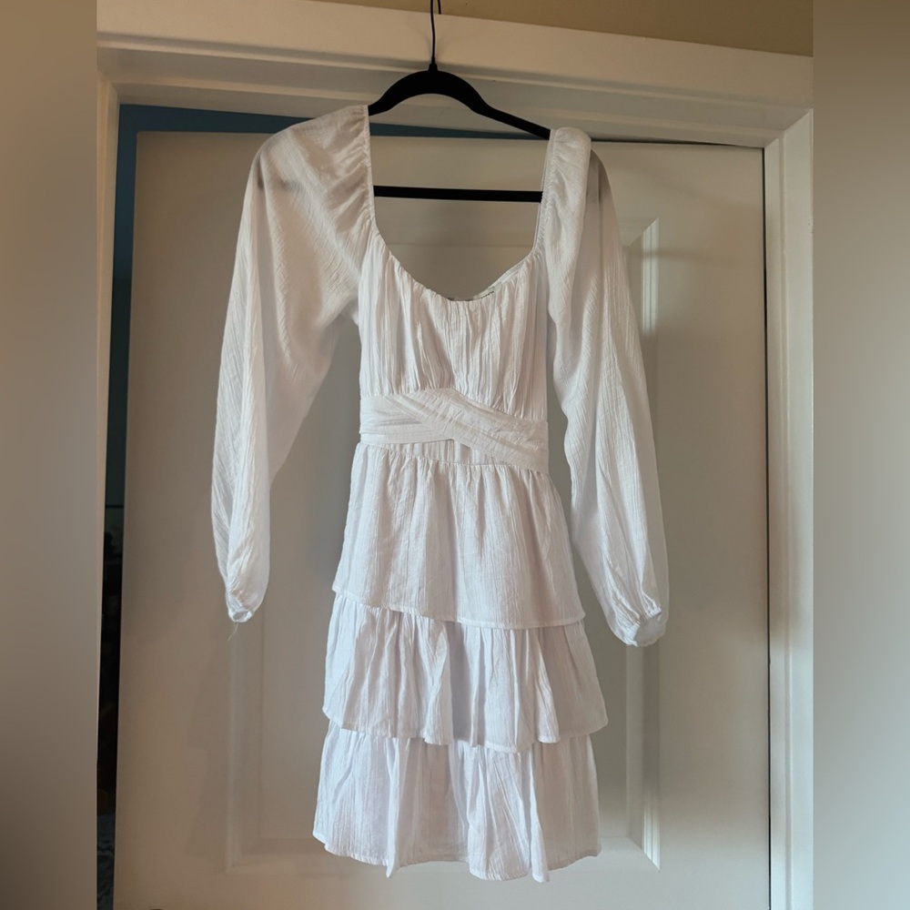 Francesca's Collections White Long Sleeve ruffle Tiered Dress